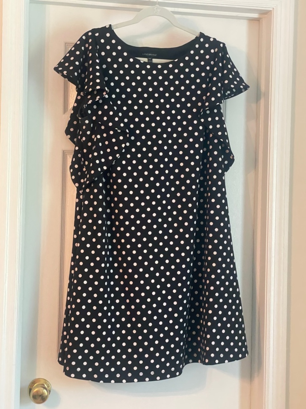 Lane Bryant Black Polka Dot Ruffle Sleeve Dress